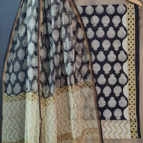 Bagru Print Cotton Suit Set with Kota Doria Dupatta (3CKD71)